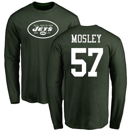 New York Jets Men Green C.J. Mosley Name and Number Logo NFL Football #57 Long Sleeve T Shirt